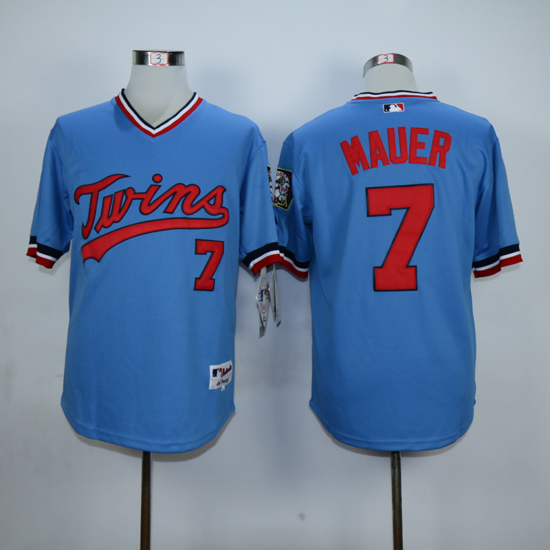 Men Minnesota Twins #7 Mauer Blue Throwback MLB Jerseys->minnesota twins->MLB Jersey